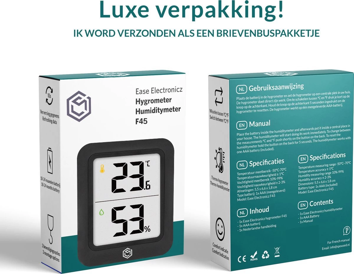 Ease Electronicz Hygrometer Min/Max - Luchtvochtigheidsmeter - Digitaal Weerstation - Vochtigheidsmeter - Thermometer Voor Binnen 11 Ease Electronicz Hygrometer Min/Max - Luchtvochtigheidsmeter - Digitaal Weerstation - Vochtigheidsmeter - Thermometer Voor Binnen - Afbeelding 9