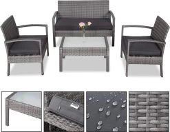 Casaria Polyrattan Loungeset – 2 Stoelen 1 Bank 1 Tafel - Antraciet -Philips Hue Winkel 1200x931 2