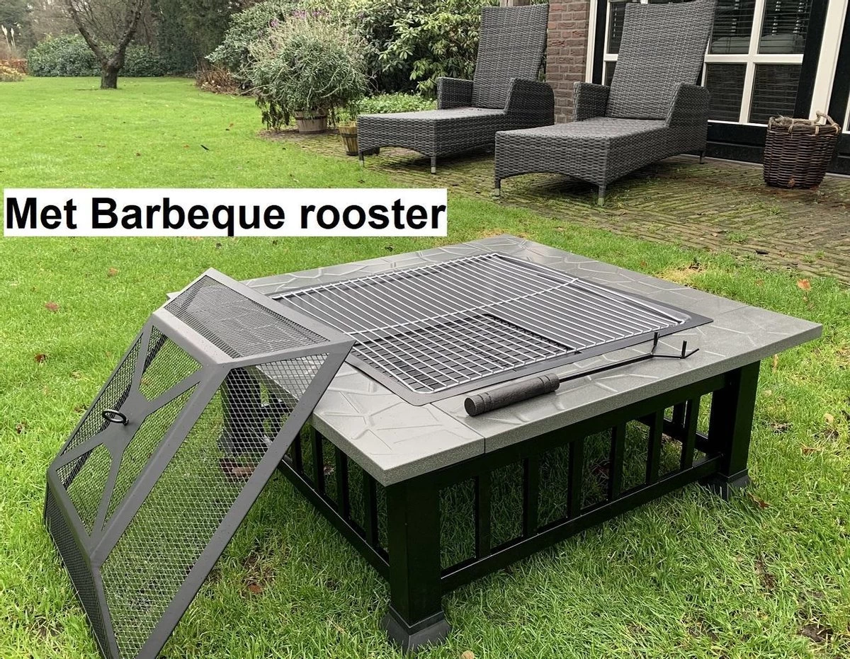 RJRQuality Vuurschaal 80 Cm BBQ Terrashaard Barbecue Vuurkorf Tuinhaard Met Vonkenscherm En Hoes 4 RJRQuality Vuurschaal 80 Cm BBQ Terrashaard Barbecue Vuurkorf Tuinhaard Met Vonkenscherm En Hoes - Afbeelding 2