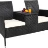 Casaria Tuinbank Polyrattan – 2 Zitter Incl. Tafel & Kussens – Zwart
