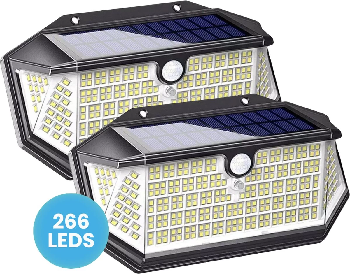HappyLEDS Solar Wandlamp Met Bewegingssensor - Solar Tuinverlichting - Buitenlamp Met 3 Standen - Wandlamp Buiten - 266 Leds - 2 Stuks - Zwart - 18,5 CM 3 HappyLEDS Solar Wandlamp Met Bewegingssensor - Solar Tuinverlichting - Buitenlamp Met 3 Standen - Wandlamp Buiten - 266 Leds - 2 Stuks - Zwart - 18,5 CM