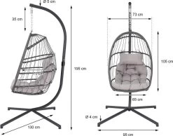 Pro Garden Lowander Hangstoel Egg 191x126x126- Schommelstoel Met Rattan Cocoon En Robuust Stalen Standaard Incl. Kussens - Volledig Inklapbaar - Lichtgrijs -Philips Hue Winkel 1200x943 4