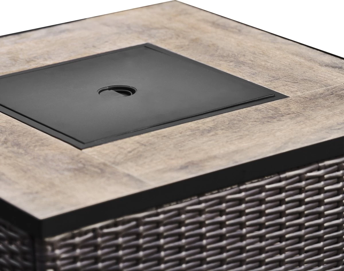 Teamson Home Vierkant Propaan Gas Vuurtafel - Vuurkorf Buiten - Geen Rook - Terrashaard - Rotan/Metaal - Met Windscherm, Lavastenen & Omslag 13 Teamson Home Vierkant Propaan Gas Vuurtafel - Vuurkorf Buiten - Geen Rook - Terrashaard - Rotan/Metaal - Met Windscherm, Lavastenen & Omslag - Afbeelding 11