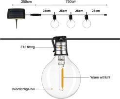 Merkloos Lichtsnoer Op Zonne-energie - Warm Wit - Tuinverlichting - Lichtslinger - 10M - Waterdicht - E27 Fitting - Warm Wit - Incl. 20 LED Lampen - Voor Binnen En Buiten - Solar Tuinverlichting -Philips Hue Winkel 1200x984 3