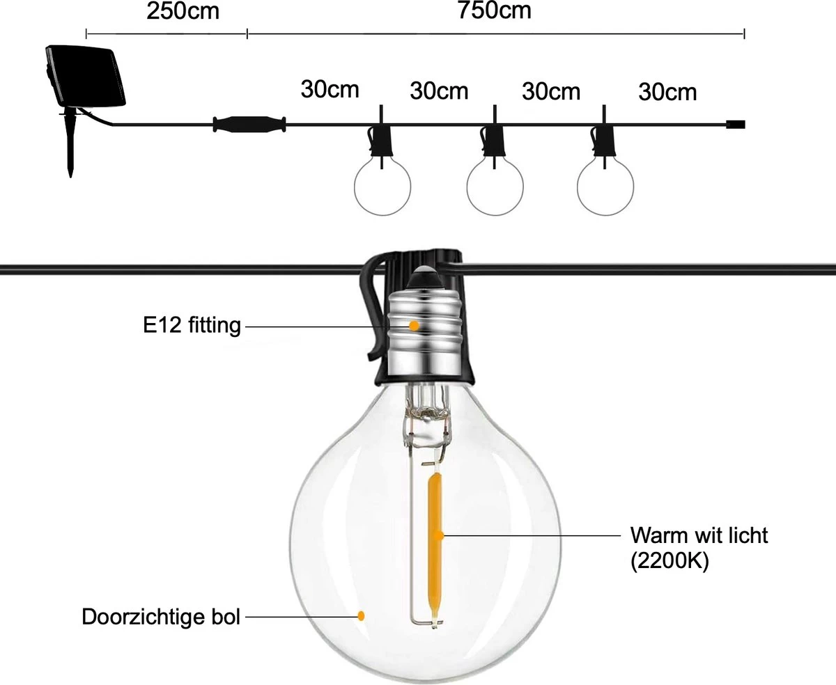 A Sunny Day Solar Lichtsnoer Buiten Inclusief 25 LED Lampen Voor Buiten - Lichtsnoer Op Zonne-energie - 25 LED Lampen - Solar Tuinverlichting - Lichtslinger - Prikkabel - Priklicht - Lichtsnoer 9 A Sunny Day Solar Lichtsnoer Buiten Inclusief 25 LED Lampen Voor Buiten - Lichtsnoer Op Zonne-energie - 25 LED Lampen - Solar Tuinverlichting - Lichtslinger - Prikkabel - Priklicht - Lichtsnoer - Afbeelding 7