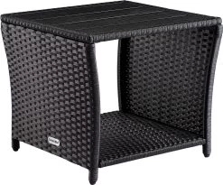 Casaria Polyrattan Bijzettafel - WPC Tafelblad 45x45x40cm – Zwart