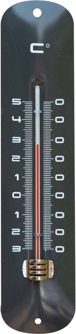 Merkloos Binnen/buiten Thermometer Grijs Van Metaal 6.5 X 30 Cm -Binnen/buitenthemometers - Temperatuurmeters