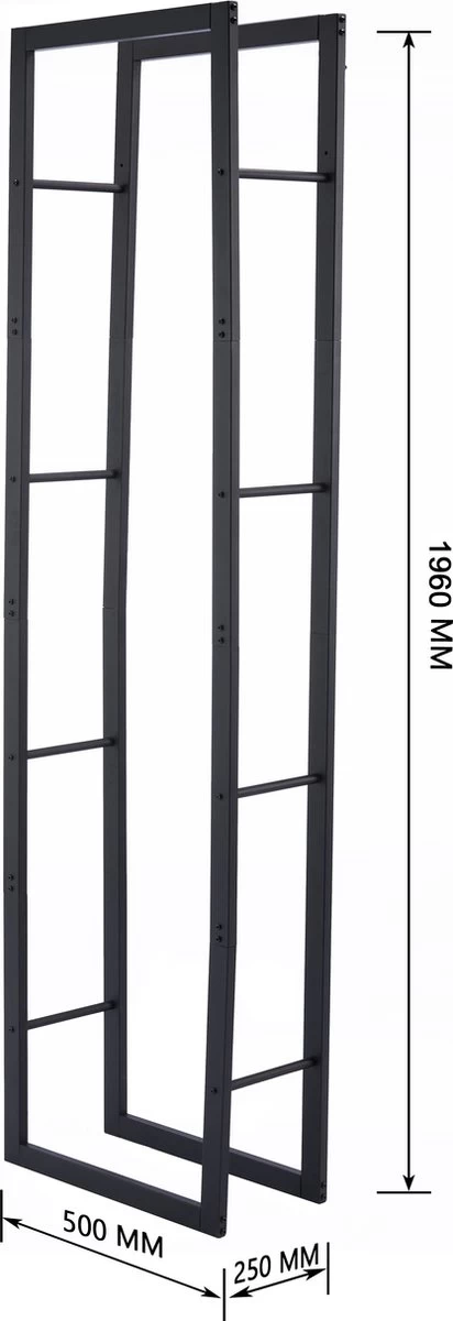 Lendo Online Brandhoutrek 50x25x196cm + Draagtas– Binnen En Buiten - Haardhout Opslag – Haardhoutrek – Houtopslag – Metaal 4 Lendo Online Brandhoutrek 50x25x196cm + Draagtas– Binnen En Buiten - Haardhout Opslag – Haardhoutrek – Houtopslag – Metaal - Afbeelding 2