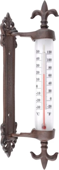 ESSCHERT DESIGN Wandthermometer Gietijzer Met Franse Lelies Voor Binnen En Buiten - Kozijnthermometer En Buitenthermometer