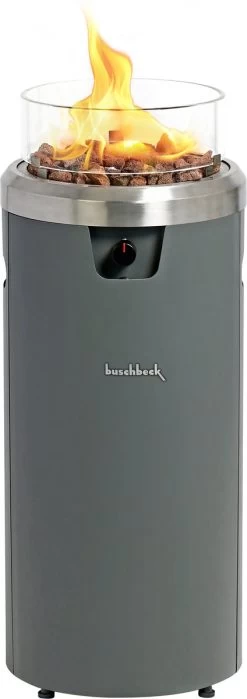 BUSCHBECK FARO Lounge Terrasverwarmer 7.5kW – Mat Grijs - Incl. Gasdrukregelaarset 50 Mbar & Slang 50 Cm - Incl. Lavastenen - Incl. Afdekhoes