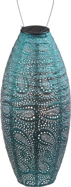 Lumiz Solar Buitenlampion Paisley Long Oval - Solar Tuinverlichting - 20 Cm - Zeeblauw
