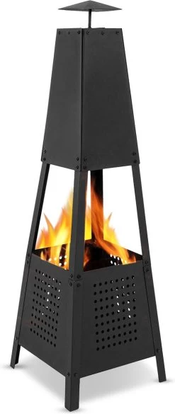 MaxxGarden Tuinhaard Grieks Archelos - Terrashaard - Vuurkorf - Terrasverwarmer - Terrasverwarming - Sfeerhaard - 35x35x100 Cm - Zwart