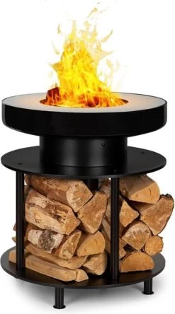 Blumfeldt Wood Stock 2-in-1 Vuurschaal & BBQ - Ø 56 Cm / 30 Cm - Met Grillplaat En Houtopslag - RVS