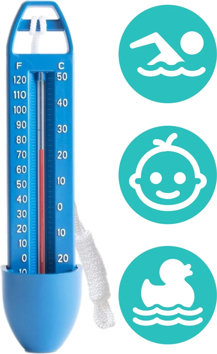 Zwembad Thermometer - Blauw Met Touw - Water Thermometer - Voor O.a. Babybad, Bad, Zwembad, Bubbelbad 3 Zwembad Thermometer - Blauw Met Touw - Water Thermometer - Voor O.a. Babybad, Bad, Zwembad, Bubbelbad