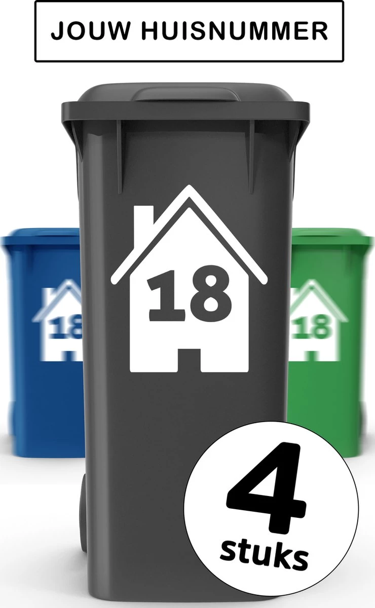 Container Stickers - Voordeelset 4 Stuks - 15x20 Cm - Container / Kliko Sticker Huisnummer - Afvalcontainer Sticker - Klikosticker - Wit - Huis Met Nummer 3 Container Stickers - Voordeelset 4 Stuks - 15x20 Cm - Container / Kliko Sticker Huisnummer - Afvalcontainer Sticker - Klikosticker - Wit - Huis Met Nummer