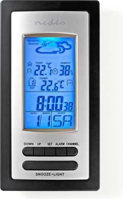 Nedis Weerstation - Binnen & Buiten - Inclusief Draadloze Weersensor - Weersvoorspelling - Tijdweergave - LCD-Scherm - Wekkerfunctie -Philips Hue Winkel 741x1200
