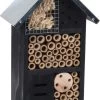 Merkloos Vlinderhuis/bijenhuis/wespenhotel Voor Insecten 26 Cm Zwart Met Metalen Dak - Tuindecoratie - Diervriendelijk - Lieveheersbeestjehuis