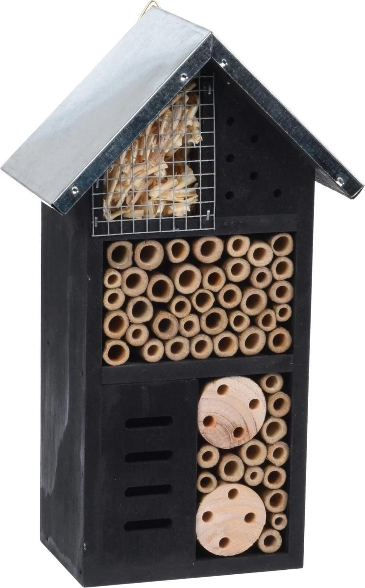 Merkloos Vlinderhuis/bijenhuis/wespenhotel Voor Insecten 26 Cm Zwart Met Metalen Dak - Tuindecoratie - Diervriendelijk - Lieveheersbeestjehuis 3 Merkloos Vlinderhuis/bijenhuis/wespenhotel Voor Insecten 26 Cm Zwart Met Metalen Dak - Tuindecoratie - Diervriendelijk - Lieveheersbeestjehuis
