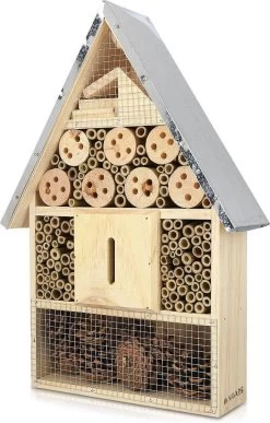 Navaris Houten Insectenhotel XL - Design Insectenhotel Met Natuurlijke Materialen - Voor Bijen, Lieveheersbeestjes En Vlinders - Om Op Te Hangen