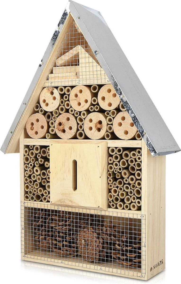 Navaris Houten Insectenhotel XL - Design Insectenhotel Met Natuurlijke Materialen - Voor Bijen, Lieveheersbeestjes En Vlinders - Om Op Te Hangen 3 Navaris Houten Insectenhotel XL - Design Insectenhotel Met Natuurlijke Materialen - Voor Bijen, Lieveheersbeestjes En Vlinders - Om Op Te Hangen