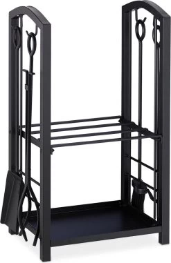 Relaxdays Brandhoutrek Met Haardstel - Vierdelig - Houtopslag - Zwart - Haardhout Opslag -Philips Hue Winkel 777x1200 1