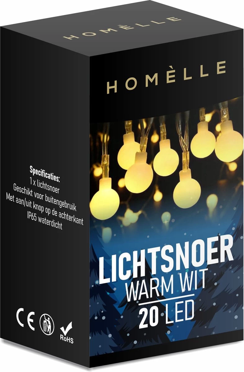 Homèlle Lichtsnoer - Kerstverlichting - Warm-wit - 3 Meter - 20 LEDs 8 Homèlle Lichtsnoer - Kerstverlichting - Warm-wit - 3 Meter - 20 LEDs - Afbeelding 6