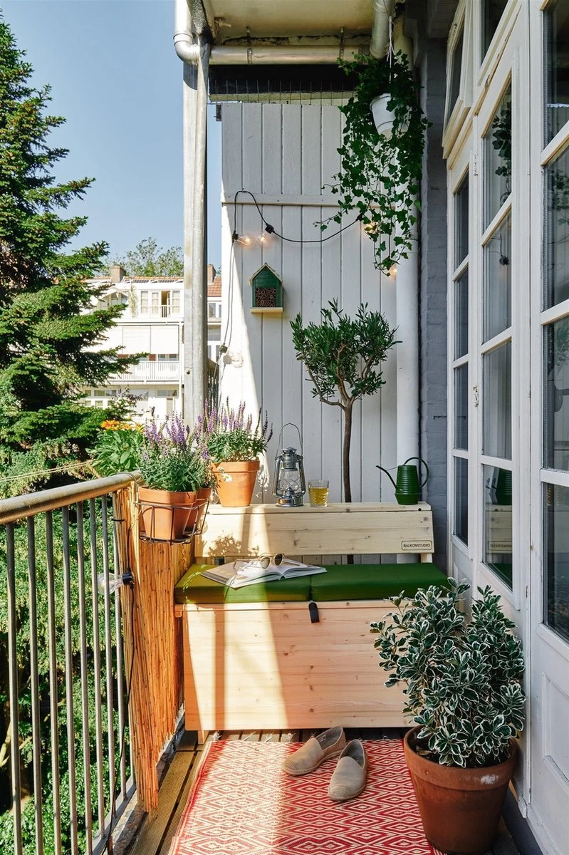 Balkonset 3in1: Bank | Tafel | Opbergruimte. Hout, Medium 95cm. 3 Balkonset 3in1: Bank | Tafel | Opbergruimte. Hout, Medium 95cm.