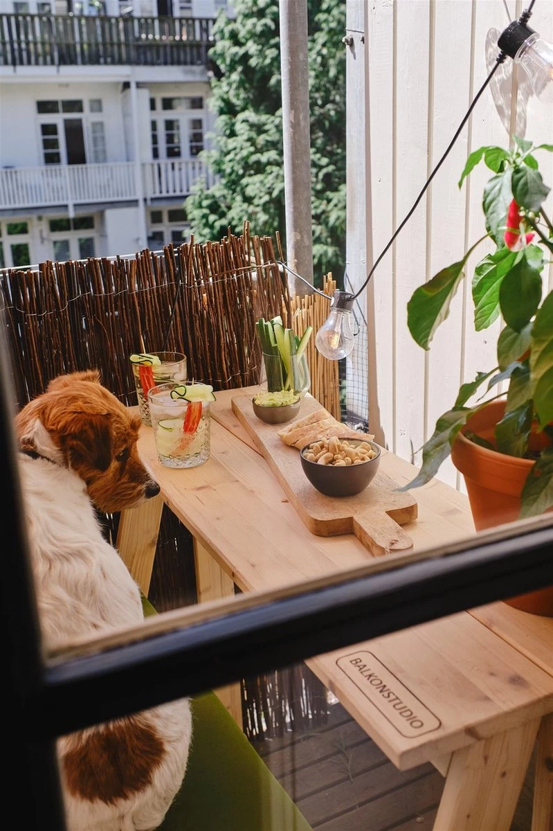 Balkonset 3in1: Bank | Tafel | Opbergruimte. Hout, Medium 95cm. 4 Balkonset 3in1: Bank | Tafel | Opbergruimte. Hout, Medium 95cm. - Afbeelding 2