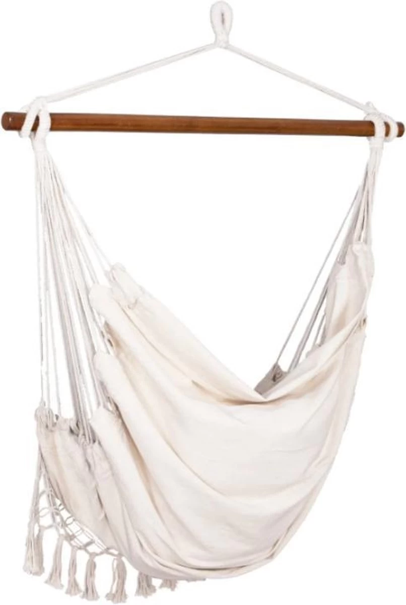 Springos Hangstoel | Binnen & Buiten | Met 2 Kussens | Boekenvak | Ook Voor Kinderen | Belastbaar Tot 150 Kg | Wit 5 Springos Hangstoel | Binnen & Buiten | Met 2 Kussens | Boekenvak | Ook Voor Kinderen | Belastbaar Tot 150 Kg | Wit - Afbeelding 3