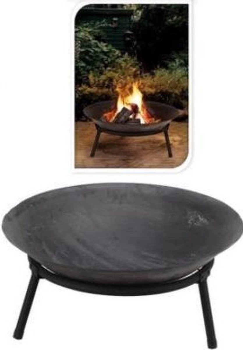 Vuurschaal Gietijzer Ø 50 Cm Op Standaard - Zwart 3 Vuurschaal Gietijzer Ø 50 Cm Op Standaard - Zwart