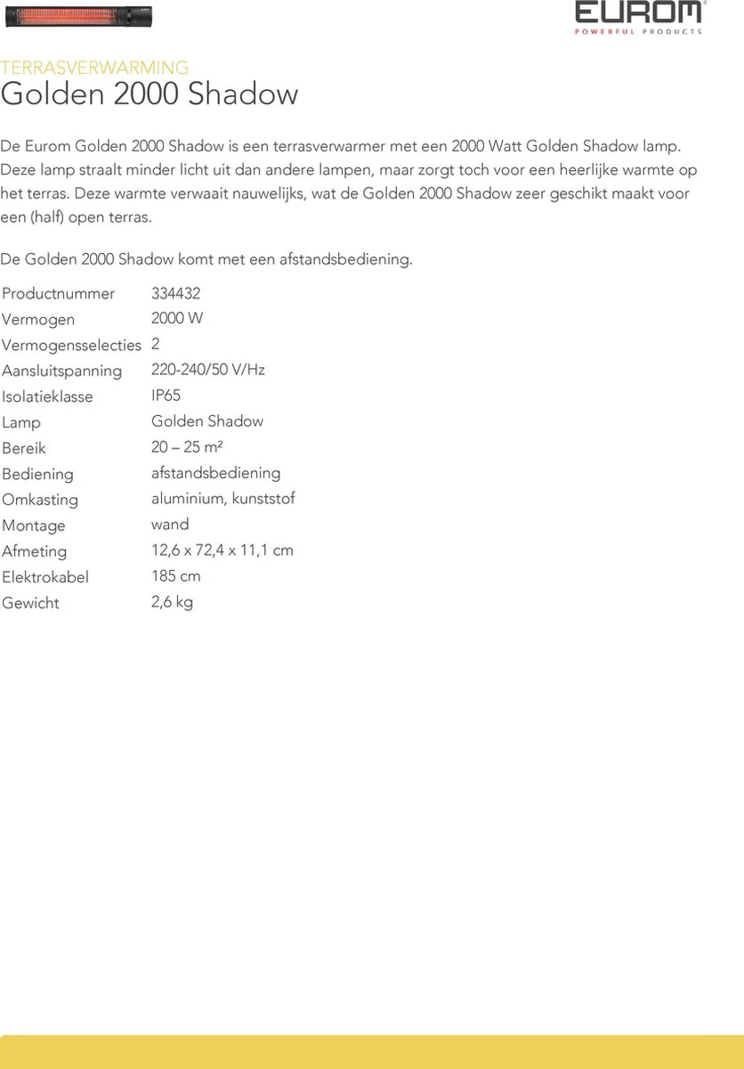 Eurom Golden 2500 Shadow Terrasverwarmer 4 Eurom Golden 2500 Shadow Terrasverwarmer - Afbeelding 2