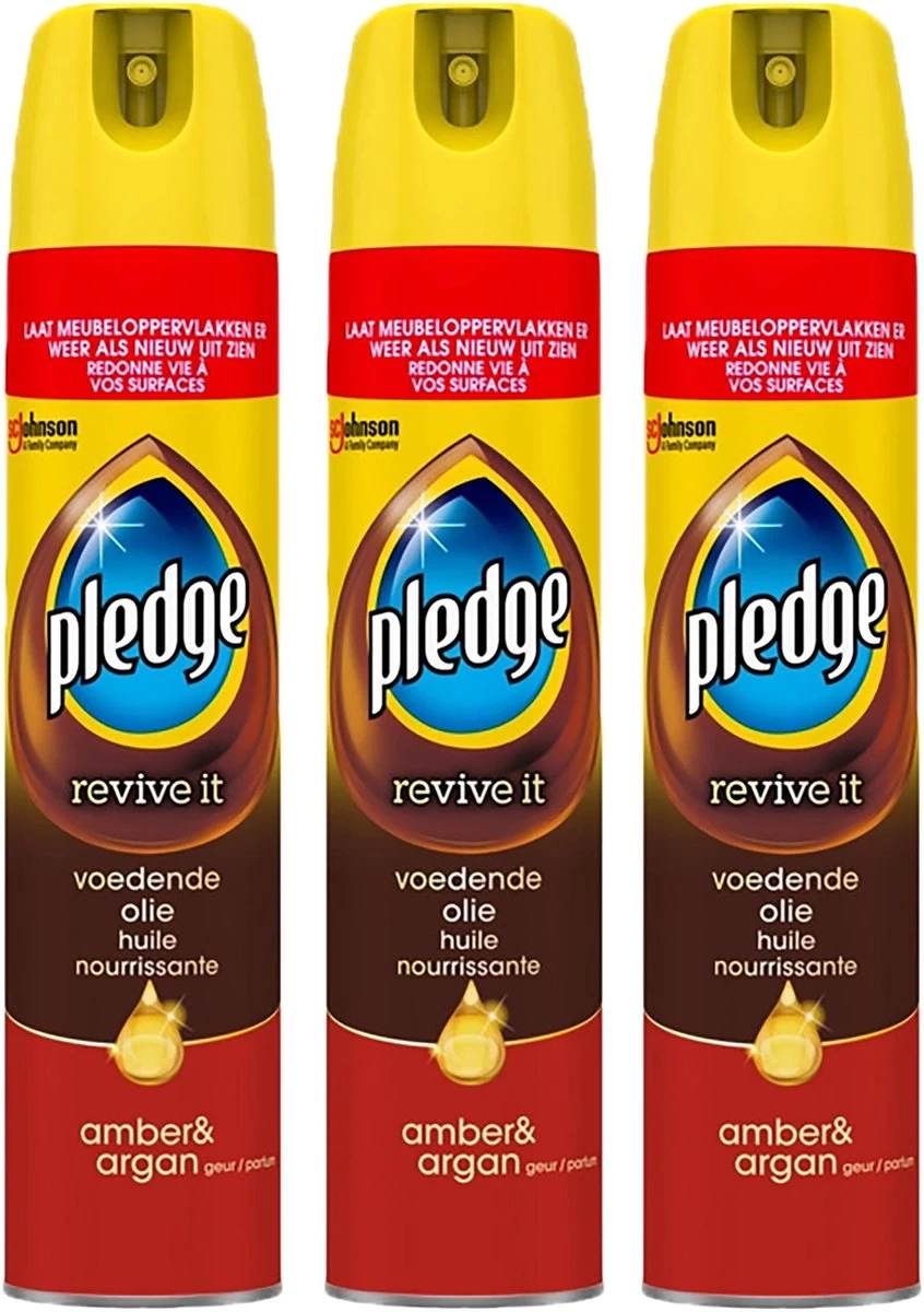 3x Pledge Revive It Meubelolie Spuitbus - Amber & Argan - Voedende Olie - 3 X 250ml 3 3x Pledge Revive It Meubelolie Spuitbus - Amber & Argan - Voedende Olie - 3 X 250ml