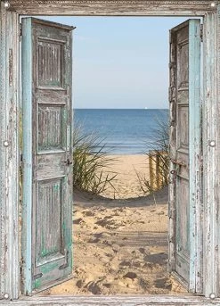 Tuindoek Doorkijk - 95x130 Cm - Openslaande Deuren Duinovergang - Tuin Decoratie - Tuinposter - Tuinposters Buiten - Tuinschilderij