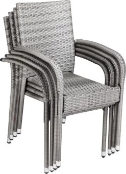 Casaria Polyrattan Tuinstoelen – 4 Stuks Stapelbaar – Grijs