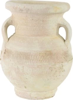 Buiten Amfoor/amfora Kruik Creme Wit Keramiek 25 Cm - Aardewerk Tuindecoratie - Amforen/amforas Voor Buiten/tuin