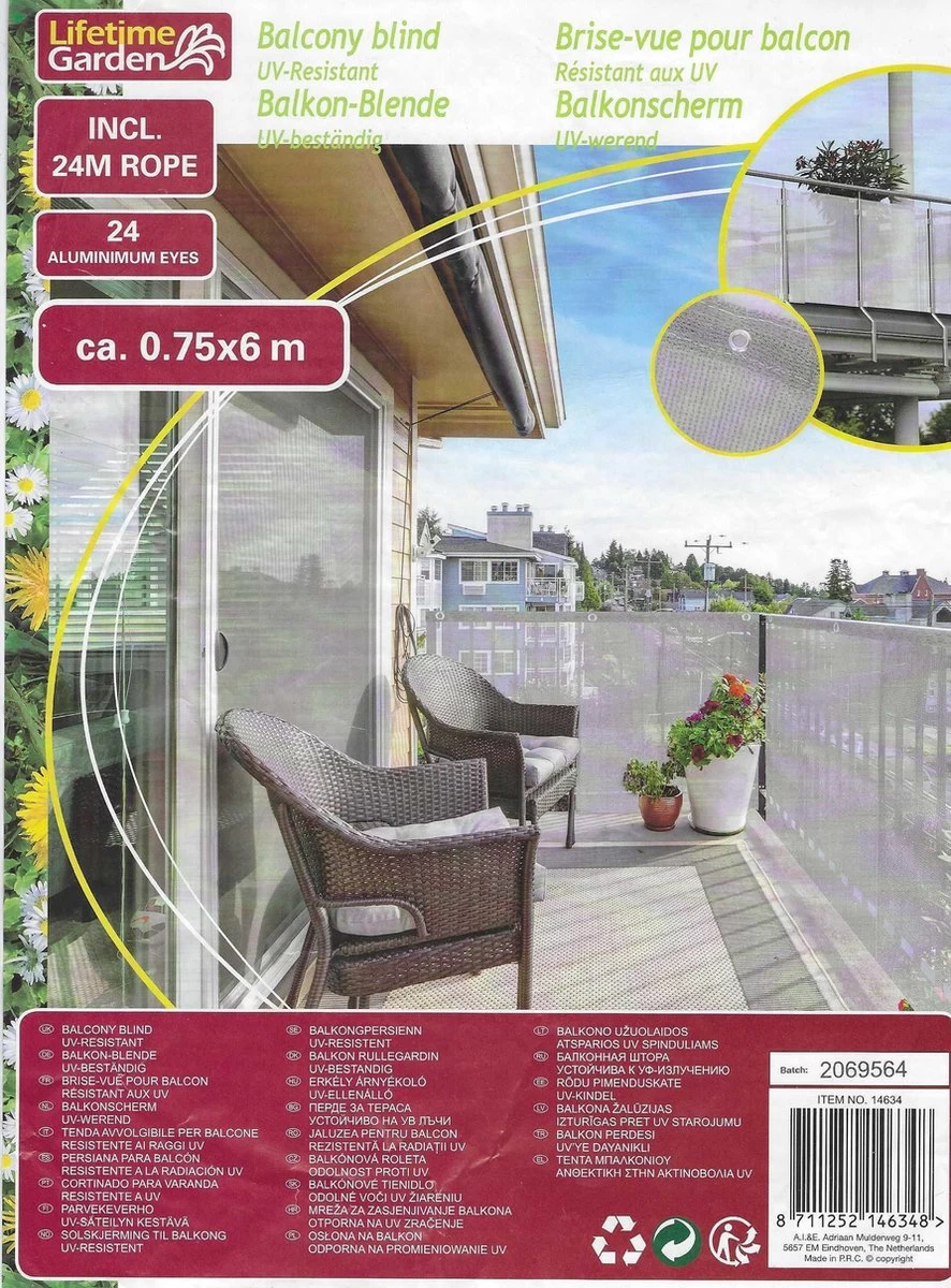 Lifetime Garden Balkonscherm - 0,75x6m - UV-Resistent - Grijs 10 Lifetime Garden Balkonscherm - 0,75x6m - UV-Resistent - Grijs - Afbeelding 8