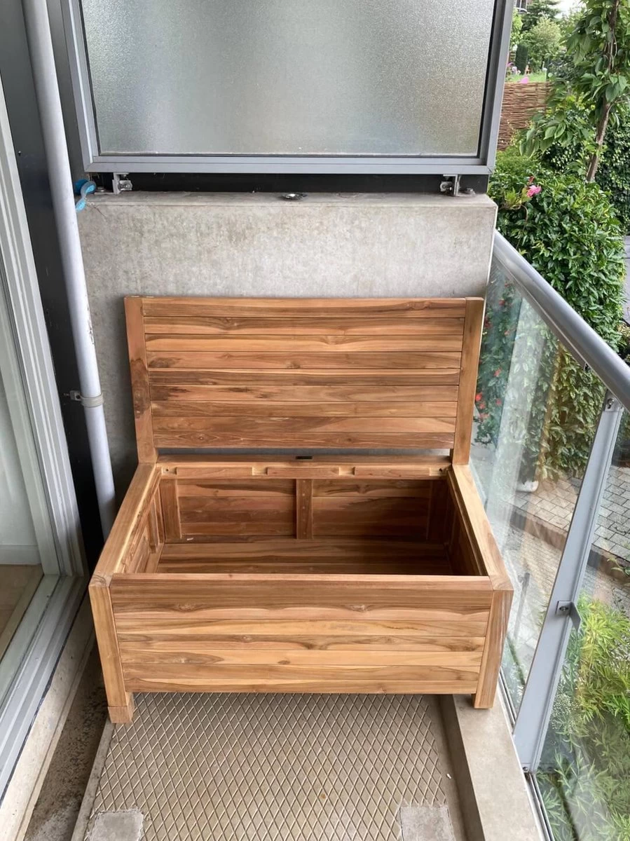 Kleine Teakhouten Tuinbank Met Opbergruimte - 100 X 60 X 90 Cm - Duurzaam Teakhout - Blijft Strak En Mooi - Sterke Constructie Om Lang Mee Te Gaan 7 Kleine Teakhouten Tuinbank Met Opbergruimte - 100 X 60 X 90 Cm - Duurzaam Teakhout - Blijft Strak En Mooi - Sterke Constructie Om Lang Mee Te Gaan - Afbeelding 5