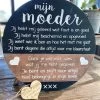 Merkloos Rond Tekstbord Met De Tekst Mijn Moeder Inclusief Houten Hartje Mama / 40 Cm - Moederdag - Verjaardag - Cadeau
