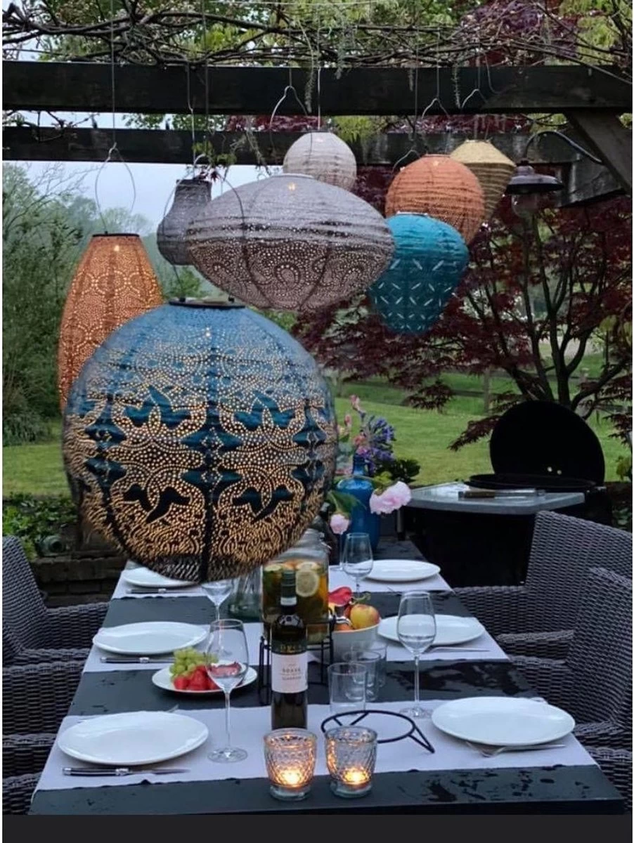 Lumiz Solar Buitenlampion Bazaar Rond - Solar Tuinverlichting - 30 Cm - Zeeblauw 10 Lumiz Solar Buitenlampion Bazaar Rond - Solar Tuinverlichting - 30 Cm - Zeeblauw - Afbeelding 8