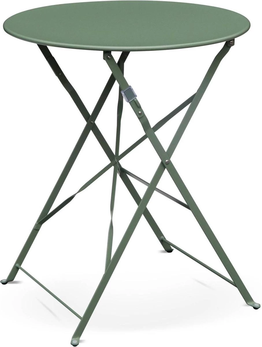 EMILIA Bistroset - 2 Inklapbare Stoelen En Een Ronde Tafel Van Gepoedercoat Staal Met Matte Afwerking – Groengrijs 4 EMILIA Bistroset - 2 Inklapbare Stoelen En Een Ronde Tafel Van Gepoedercoat Staal Met Matte Afwerking – Groengrijs - Afbeelding 2