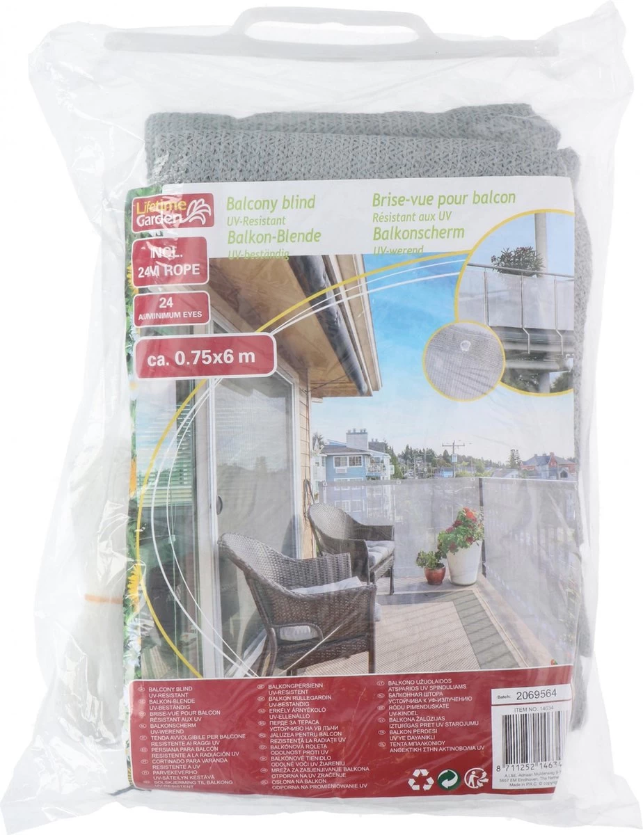 Lifetime Garden Balkonscherm - 0,75x6m - UV-Resistent - Grijs 8 Lifetime Garden Balkonscherm - 0,75x6m - UV-Resistent - Grijs - Afbeelding 6