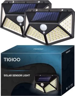 TIGIOO Solar LED Tuinverlichting Met Bewegingssensor - Wandlamp Buitenlamp - Tuinlamp Op Zonneenergie - (2Pack)