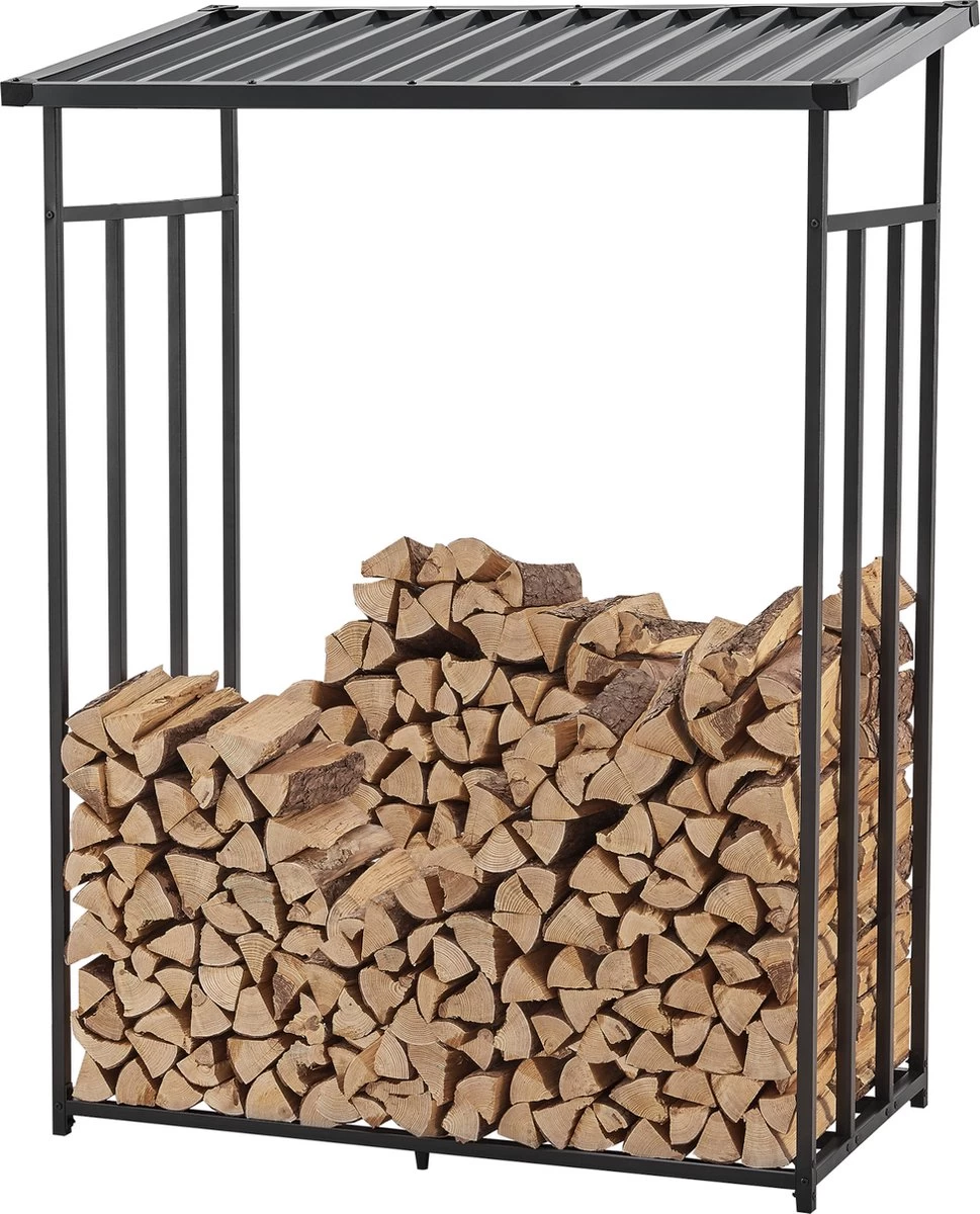 Brandhout Rek Houtopslag Yakutat 185x130x70 Cm Zwart 4 Brandhout Rek Houtopslag Yakutat 185x130x70 Cm Zwart - Afbeelding 2