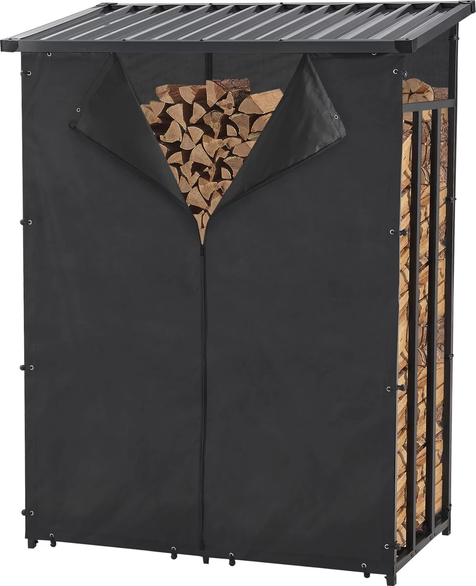 Brandhout Rek Houtopslag Yakutat 185x130x70 Cm Zwart 7 Brandhout Rek Houtopslag Yakutat 185x130x70 Cm Zwart - Afbeelding 5