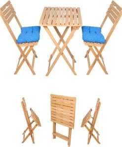 SiRaC - Houten Tuinset - Balkonset - 3-delig - Met Paarse Kussens - Natuurlijke Hout - Balkon Meubelen - 2 Persoons Balkonset - Twee Stoelen En Bijzettafel - Hout -Philips Hue Winkel 998x1200 2